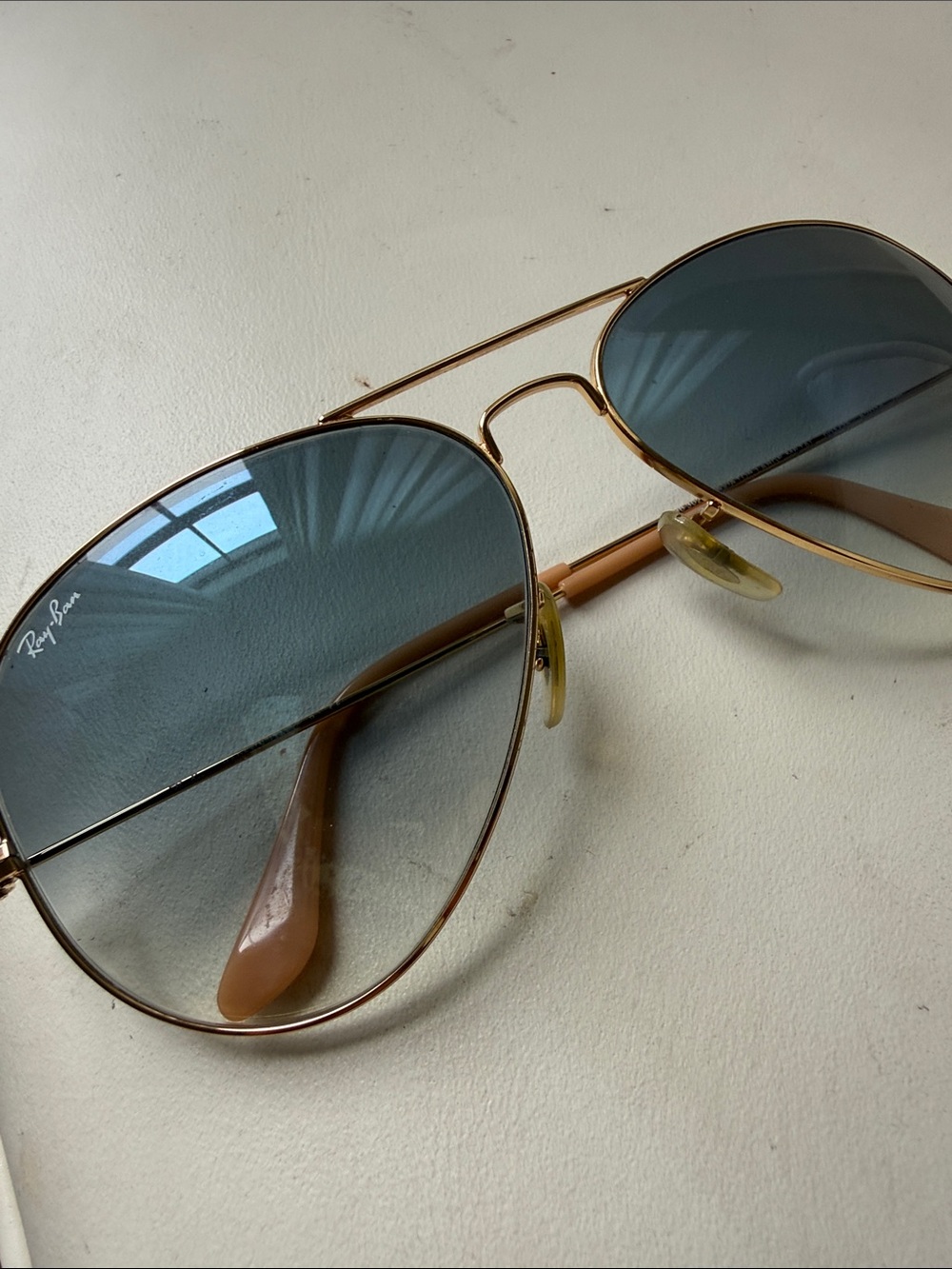 Ray-Ban Gold Frame Sunglasses with Blue Gradient Lenses and Brown Case - Picture 10 of 12